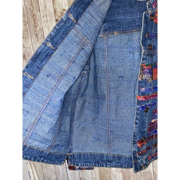 Chicos Womens Embroidered Jean Jacket Size 0 Multicolor Fringe Frayed Size Small - Picture 8 of 12